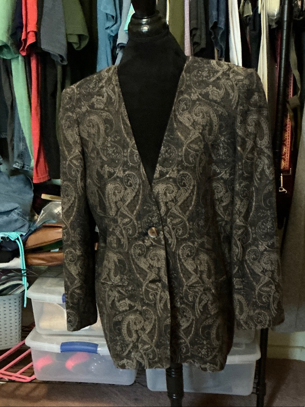 Women's Black Paisley Single-Button Blazer